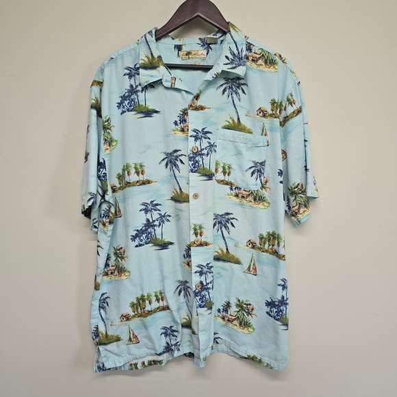 Joe Marlin Other - Joe Marlin Tropical Island Shirt Mens XXL Blue Palm Tree Rayon Blend Beachy Boho